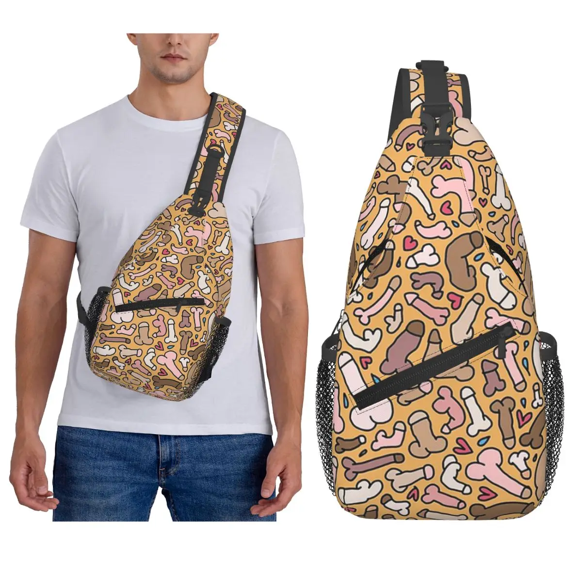 Penis Orange Chest Bag Men Sling Crossbody Backpack Chest Bag Travel Hiking Daypack Shoulder Bag