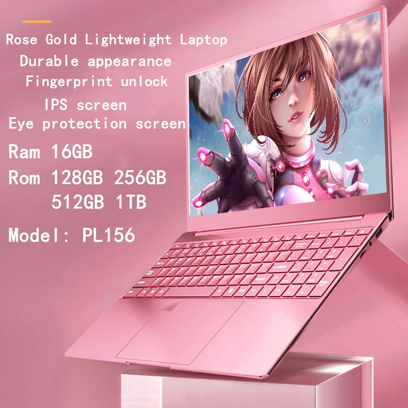 Laptop barato e elegante rosa de 15,6": Windows 10 Office Education Intel Celeron N5095, 16 GB de RAM, SSD de 1 TB, WiFi duplo, molduras estreitas.