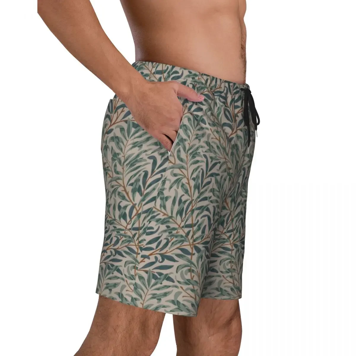 William Morris Vintage Willow Bough Boardshorts Quick Dry Board Shorts Floral Textile Pattern Swim Trunks Printed Swimwear Suits