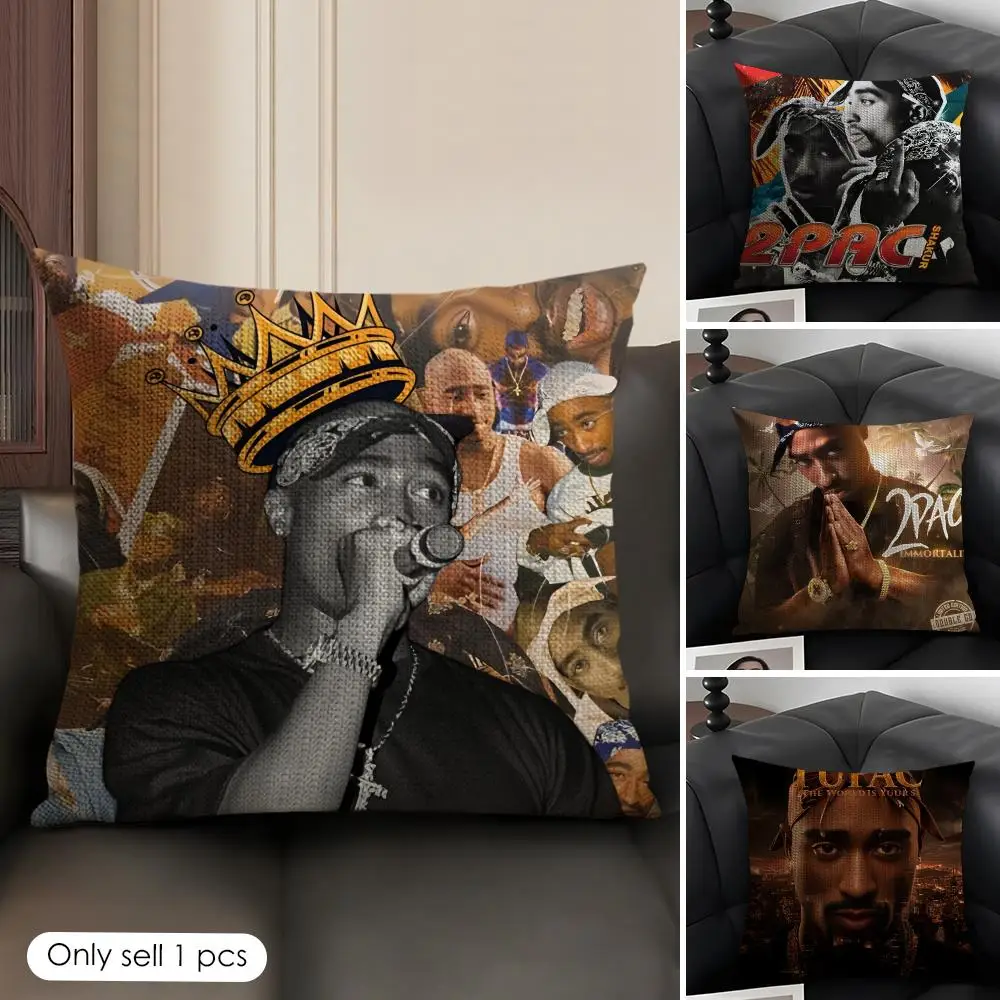 rap 2Pac T-Tupac S-Shakur Cushion Cover Natural Linen Organic Fabric Double-Sided Printing Sofa Home Decor Gift Pillow Case