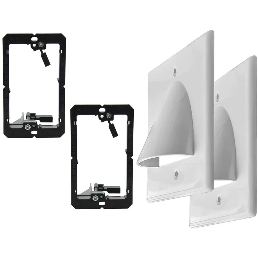 Single Gang Bundled Cable Wall Plate 1-Gang Recessed Low Voltage Cable Plate with Mounting Bracket (2-Pack White)