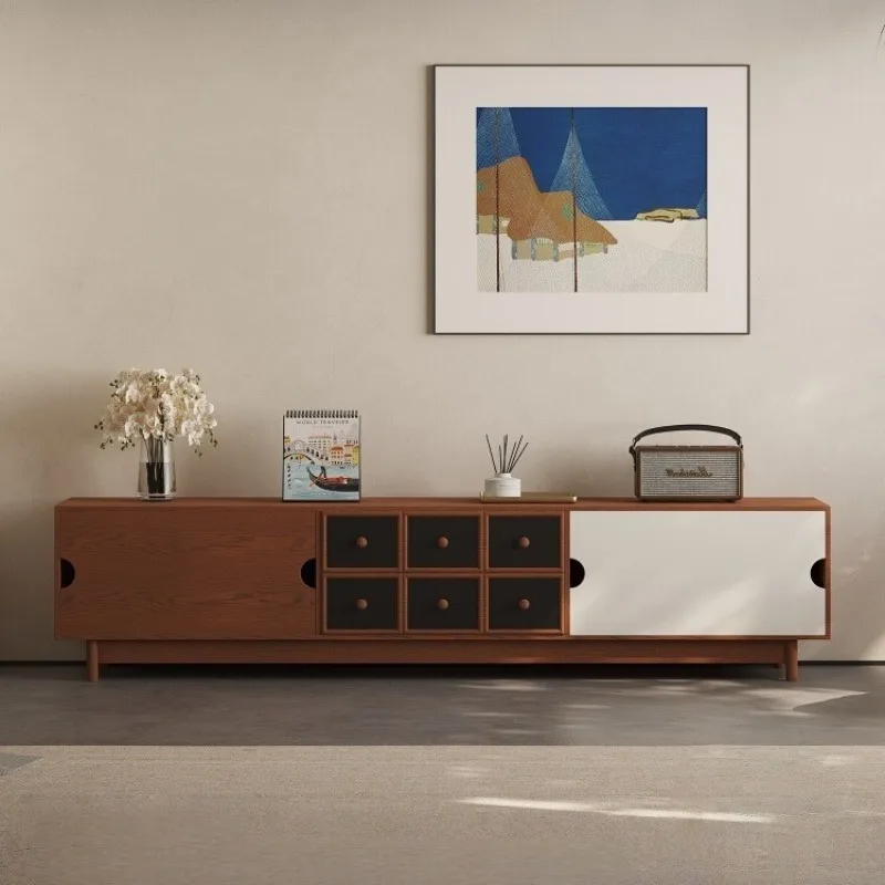 

Medieval solid wood TV cabinet, living room household small apartment 2025 new light luxury high-end storage TV cabinet