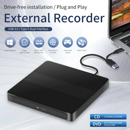 휴대용 노트북 PC DVD 버너용 광학 드라이브, USB 3.0 C타입 슬림 외장 DVD RW CD 라이터 드라이브, 버너 리더 플레이어, 2 인 1  Best5