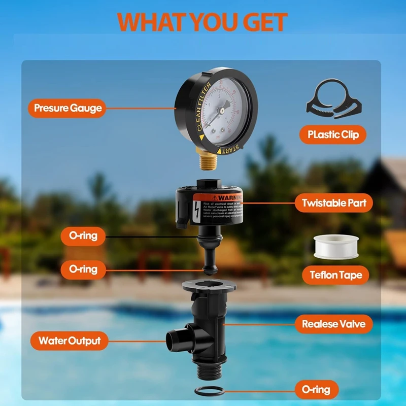 ABGR-2 PACK 98209800 Manual Relief Valve/Air Relief Manual Valve With Pressure Gauge, Replacement For Pool And Spa Filter