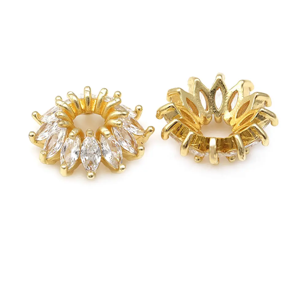 18K Goldfarbene Messing- und Zirkon-Blumenperlenkappen für Schmuck, Ohrringe, Perlenherstellung, DIY-Zubehör – Detail 9