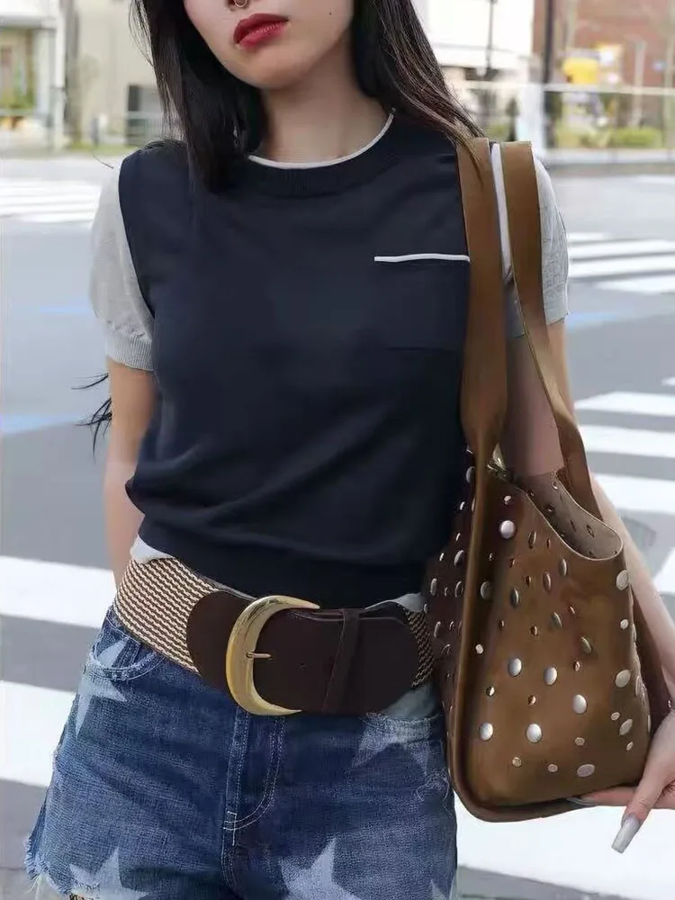 

Summer 2026 Women's Casual Knitted Short Sleeve round Neck Top Versatile New Arrival Slim Fit Chinese Style Stage Costume