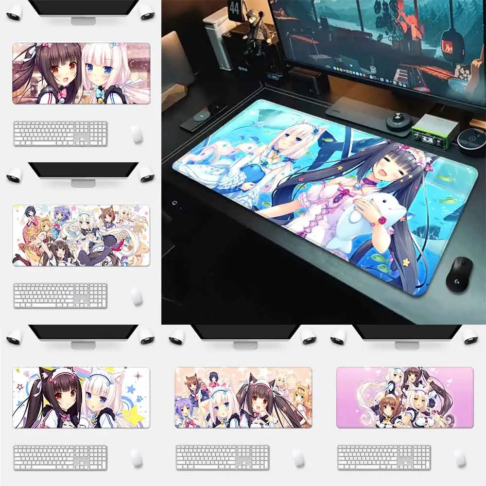 Cute NekoPara Mousepad HD Printing Computer Gamers Locking Edge Non-slip Mouse Pad XXL90x40cm Keyboard PC Desk Pad