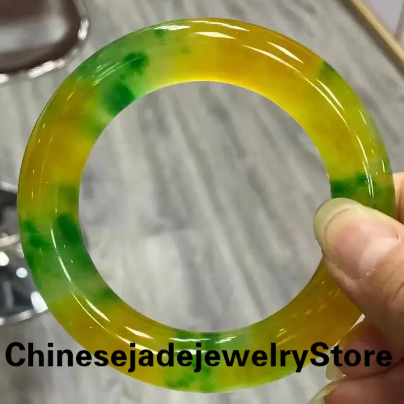 

Send Certificate Real Jadeite Myanmar Emerald Bangles Class Ice Transparent Yellow Green Grade A Burma Jade Bangle Ladies Gifts