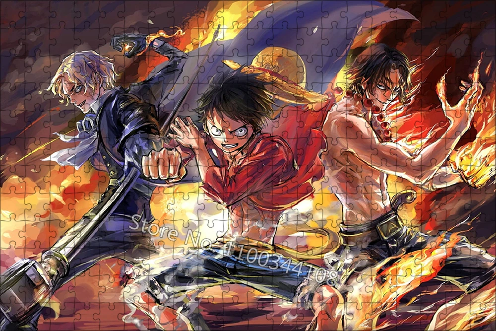 Personagens de anime quebra-cabeças para crianças, brinquedos artesanais, jogos de lazer, Luffy, Ace, Sabo, 1 pc, 300 pcs, 500 pcs, 1000 pcs