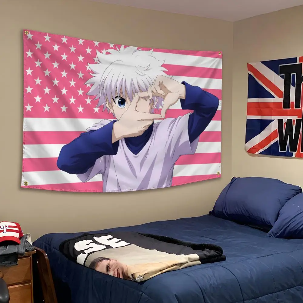 Anime Killua Zoldyck Hunter x Hunter Gon Flags Banner Wall Hanging Decor Personality For Party Bedroom Outdoor Hogar Bedside