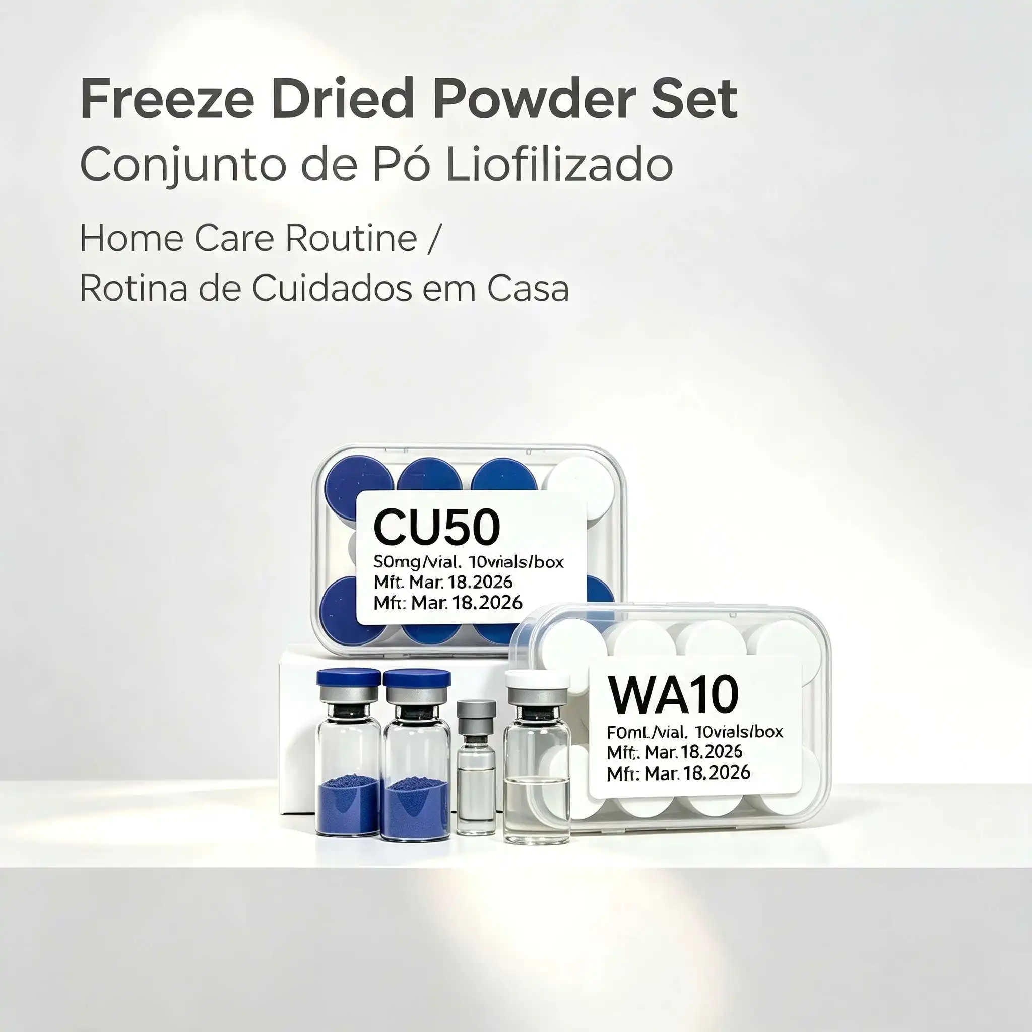 (Cap Color Varies) High-Quality Lyophilized GHK-Cu Copper Powder (50mg & 100mg) — 1 Box / 10 Vials: Repairs Skin Damage, Hydrate