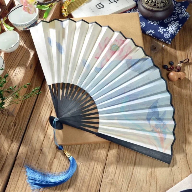 Chinese Style Folding Fan 8 Inch Double Side Silk Cloth 18 Ribs for Hanfu New Chinese Dance Fan Daily