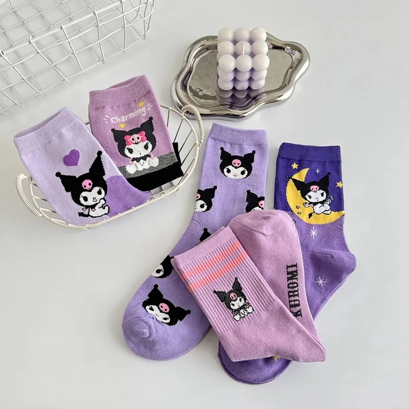 Sanrio Kuromi Socks Kawaii student Purple Combed Cotton Sport Ventilate Comfort Anime Medium Tube Socks Young Girl Birthday Gift