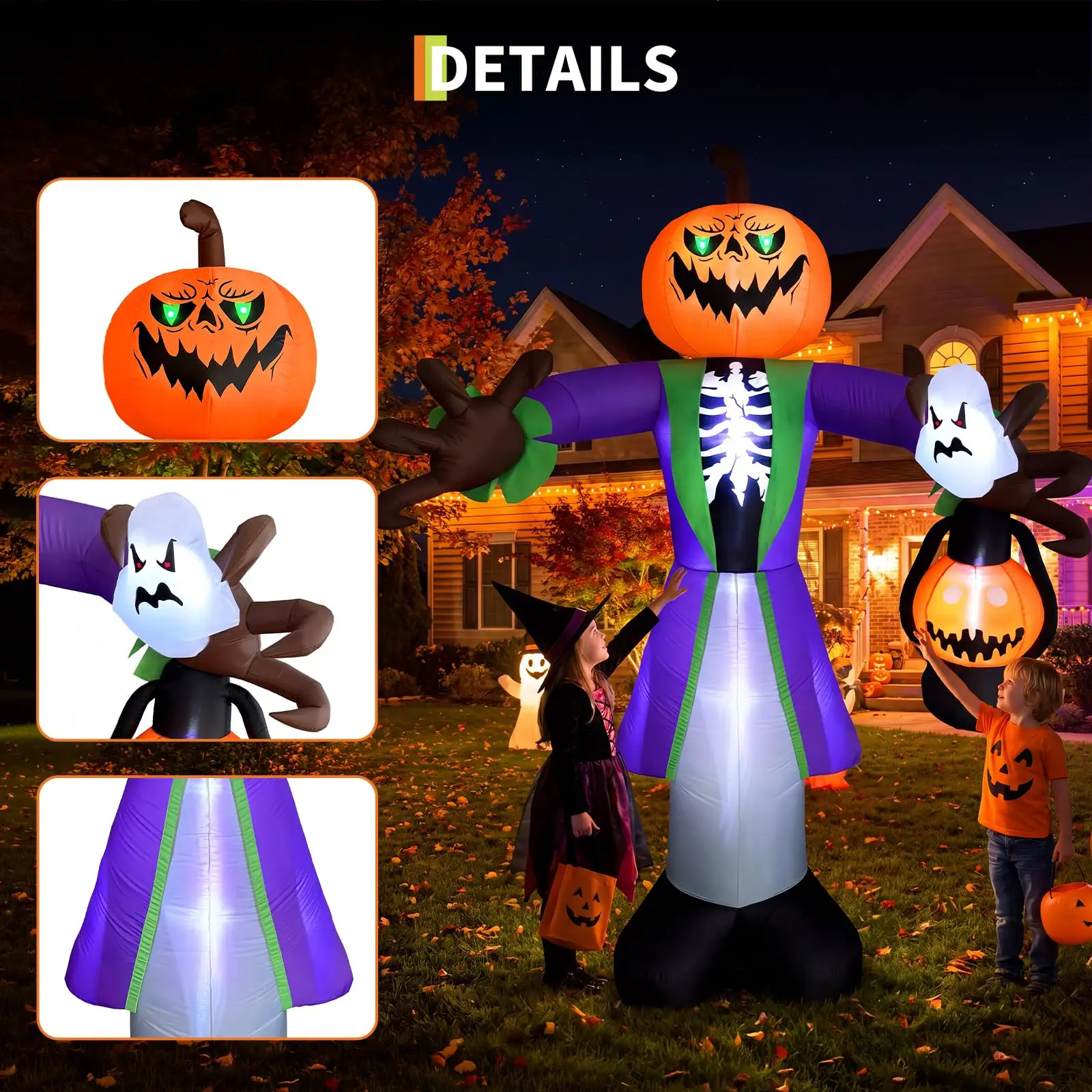 8Ft Lighted Halloween Inflatable Pumpkin Zombie Led Lantern Built In Fan Waterproof Outdoor Yard Lawn Porch Garden Party Decor