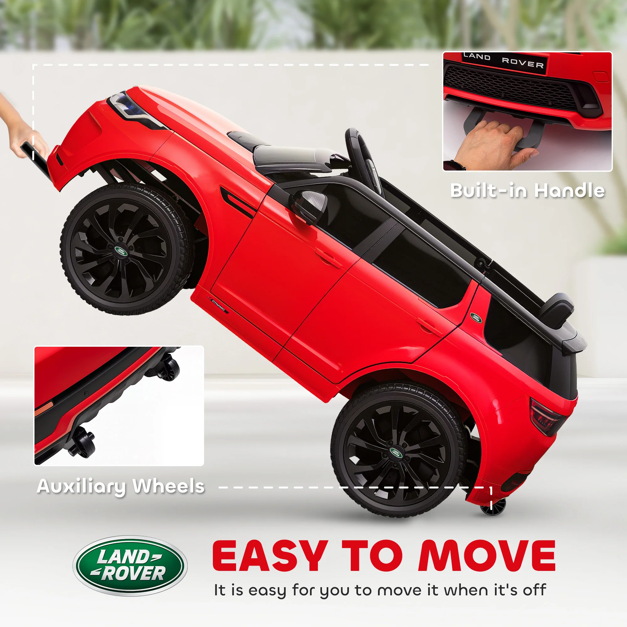 Voiture pour enfants 12 V sous licence Land Rover avec démarrage progressif, rouge