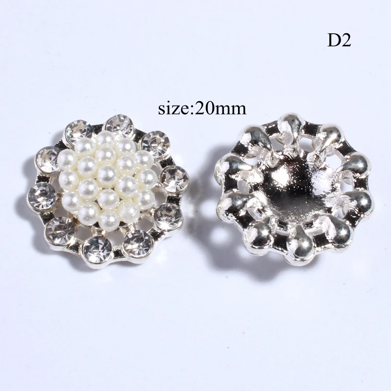 10PCS 20MM Chic Pearls Rhinestone Buttons For Wedding Decoration Silver Crystal Buttons For Clothing