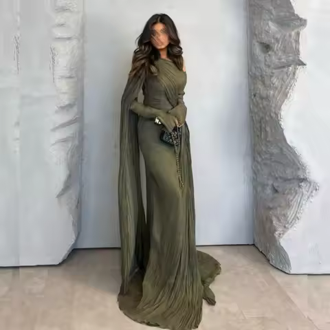 Customized Pleat Mermaid Floor-length Bespoke Occasion Long Dress Evening Party Gown Sizes Available Elegant Formal