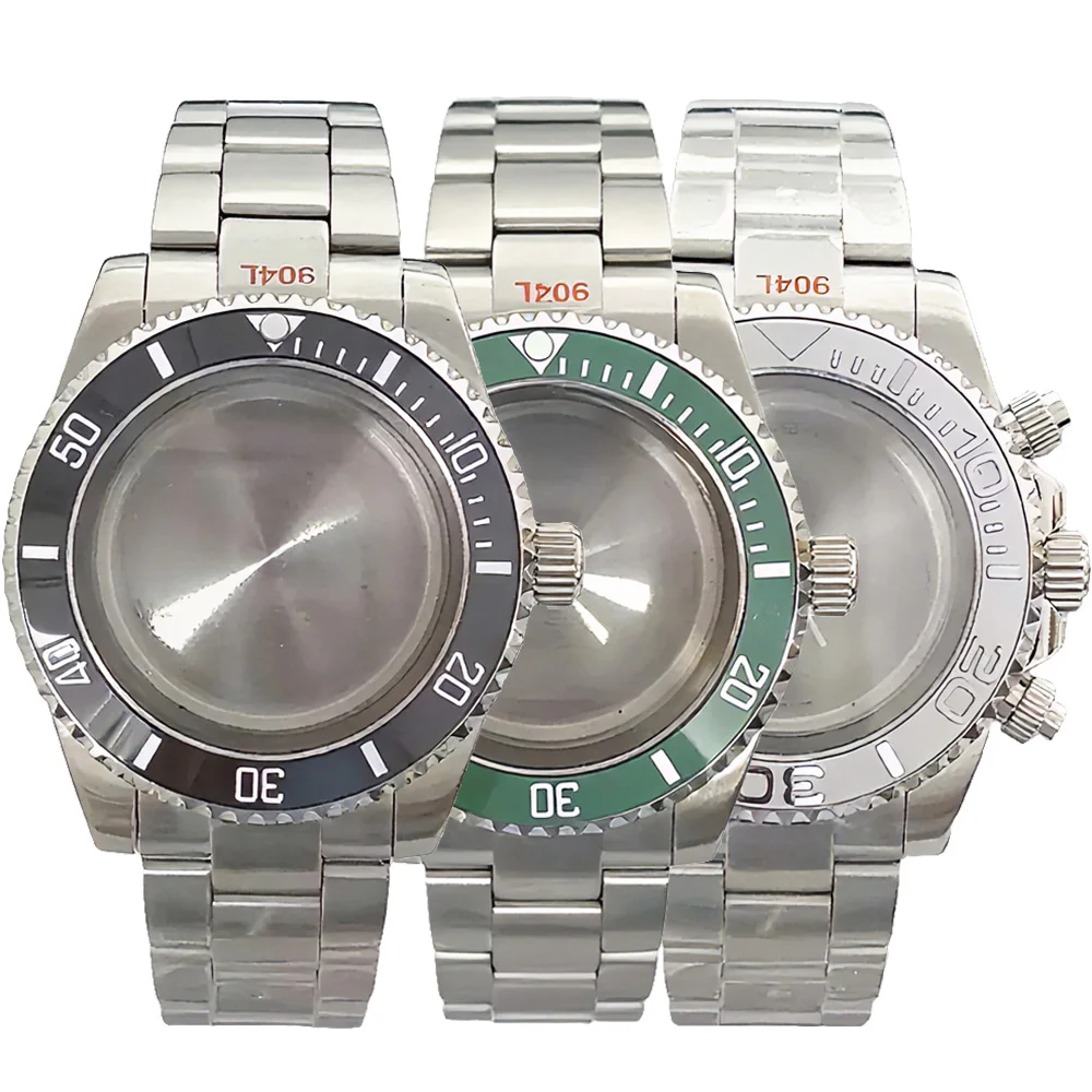 ل VK63 حافظة 316L الفولاذ المقاوم للصدأ مرآة مسطحة الياقوت الزجاج 40 مللي متر ساعة حزام لحركة الكوارتز VK63 #1