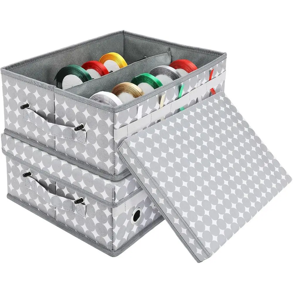 

Ящик для хранения серой рождественской ленты с крышкой, 2 шт., 11x14x5 дюймов, идеально подходит для организации комнаты для рукоделия