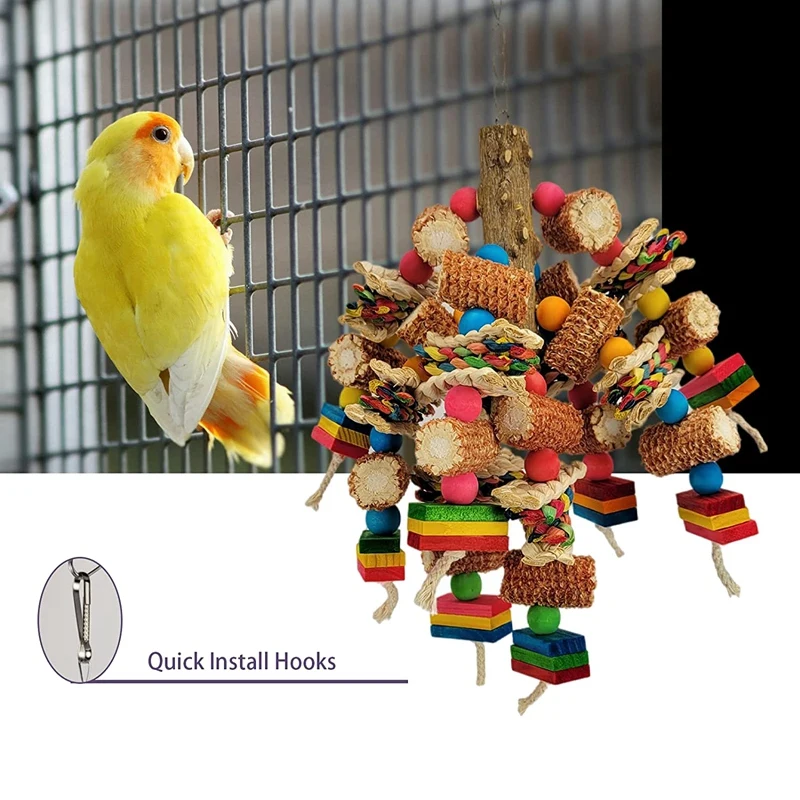 HOT-Multi-Color Wooden Block Bird Toys, Natural Parrot Chew Toys For African Grey Parrots, Amazon Parrots, Parrot Cage Toys.