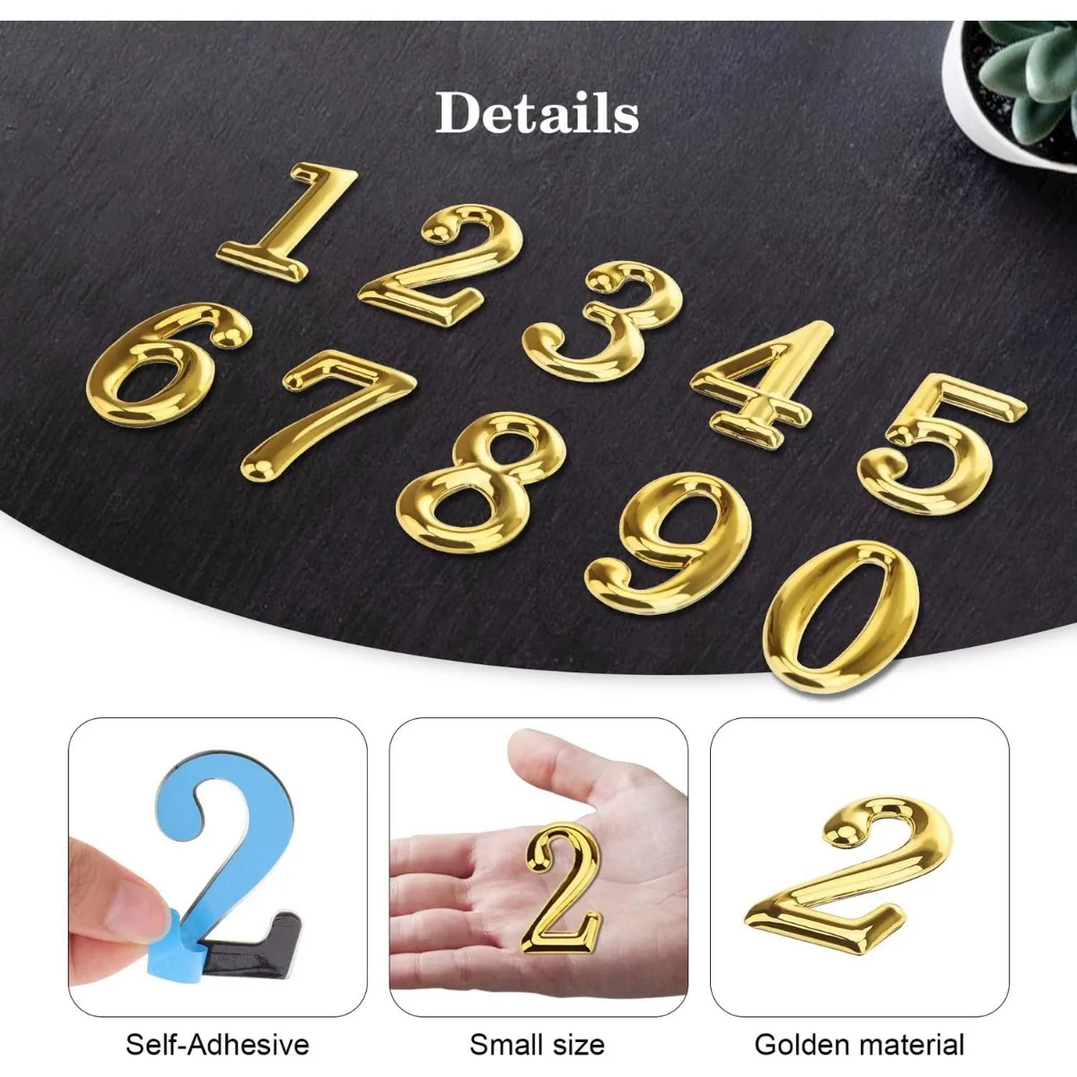 3D Gold Mailbox Numbers 0-9 Self-Adhesive 2 Inch Stickers Door Address Number Signs 10pcs