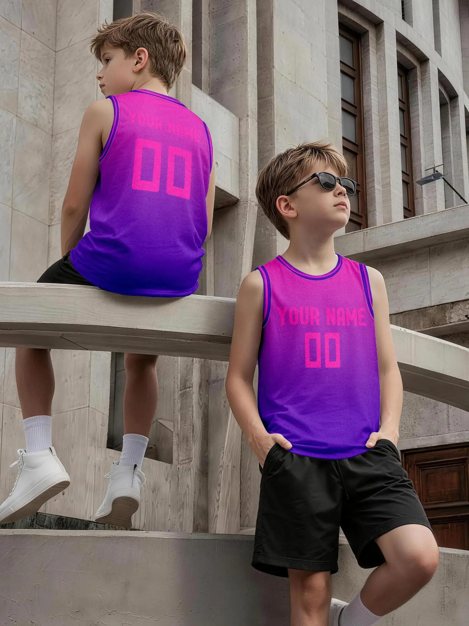 Custom Pink‑Purple Gradient Basketball Jersey, Adult & Kids Team Uniform, Print Name Number view 3