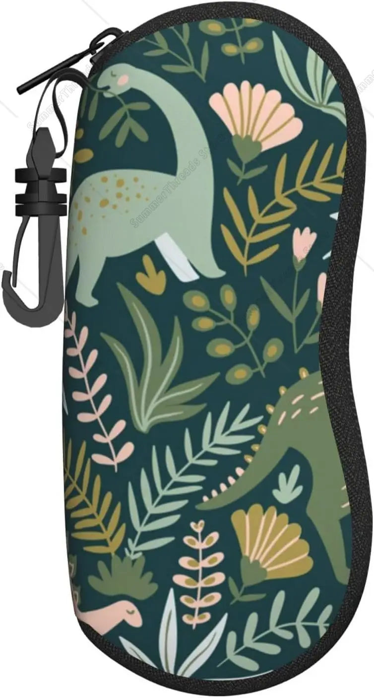 

Cute Dinosaur Print Multifunctional Storage Bag Travel Zipper Eyeglasses Case Soft Spacious Glasses Case