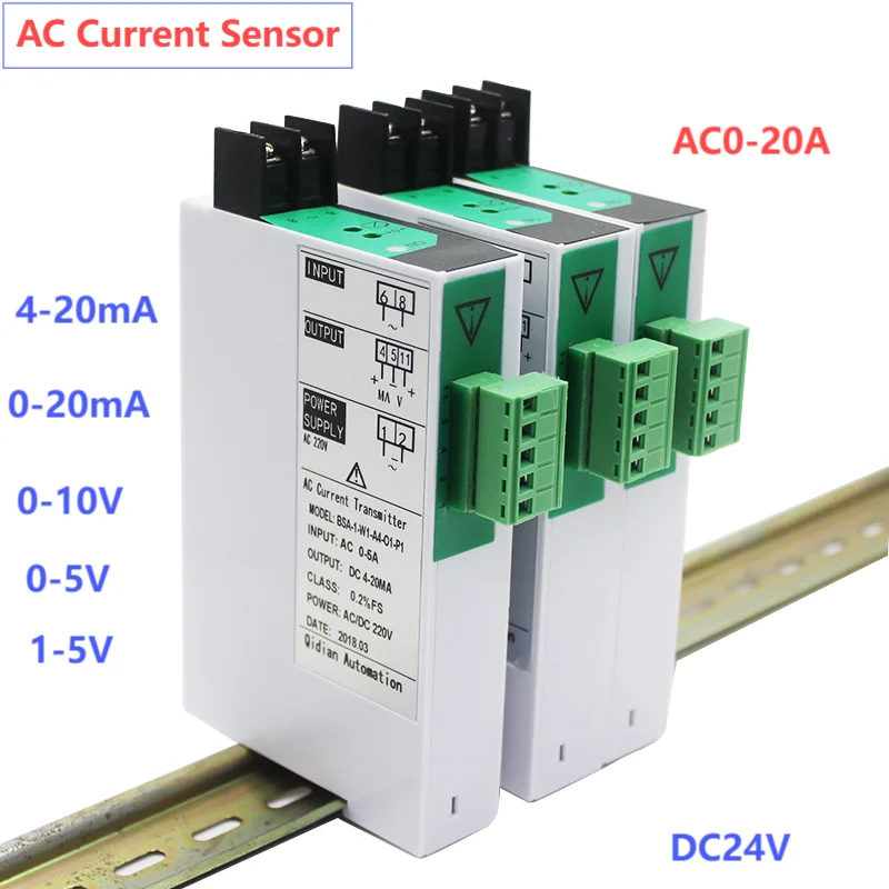 Transducer Current Sensor 1 In 1 Out AC0-20A AC0-1A 0-2A 0-5A 0-8A 0-10A DC24V AC Current Transmitter Transformer