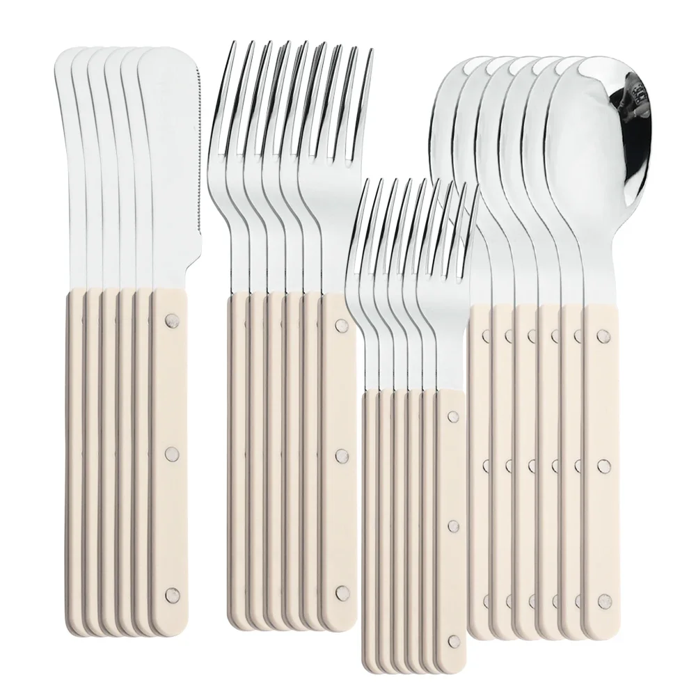 24Pcs ABS Handle Rivets Decoration Dinnerware Set Knife Fork Spoon Dessert Forks Flatware Stainless Steel Cutlery Tableware Set