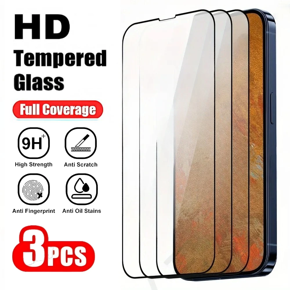 

3Pcs Full Cover Tempered Glass For iPhone 17 16 14 15 Pro Max 13 12 Mini Screen Protector For iPhone 16e 15 14 Plus 13 12 11 Pro