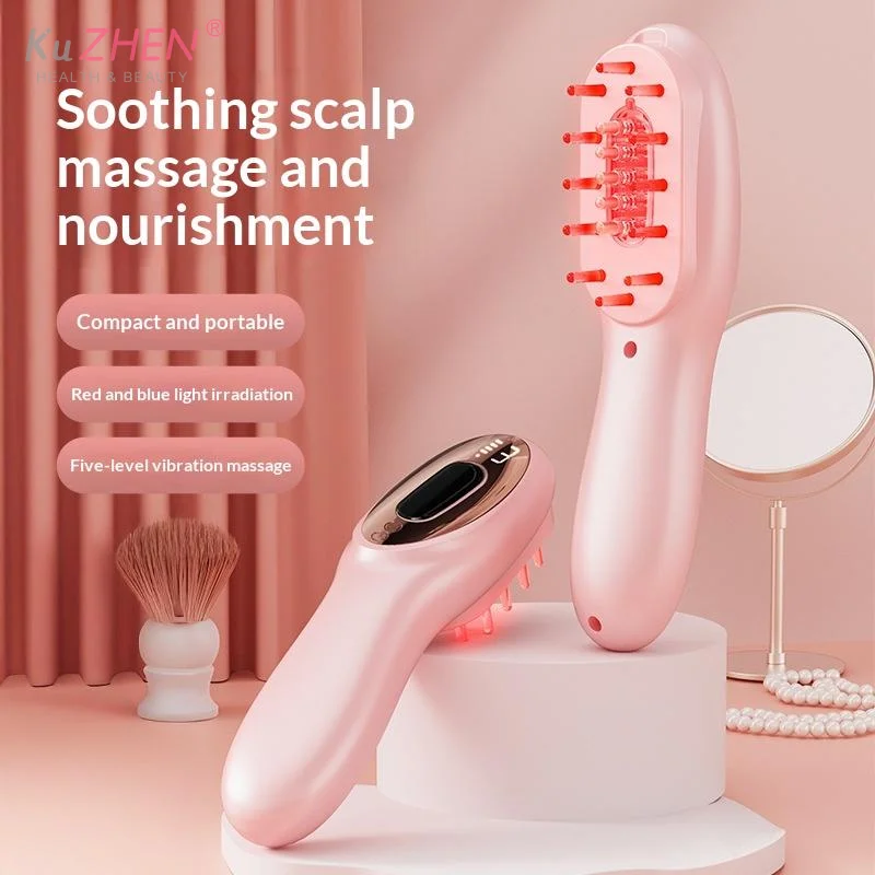 1.5W Electric Hair Growth Massage Comb With Hair Oil Dispenser Red Blue Light Therapy High Frequency Vibration Scalp Massager