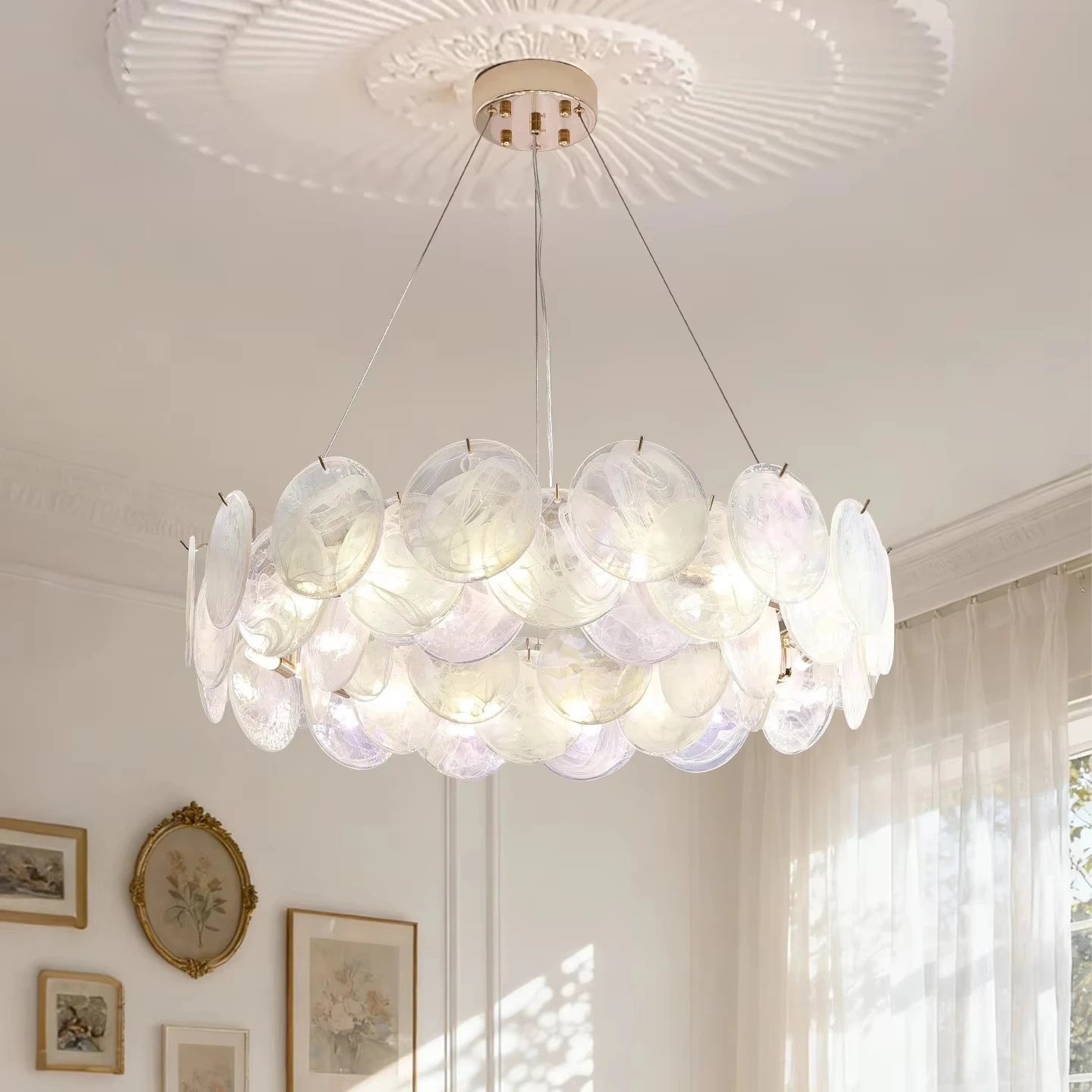 French Murano Glass Chandelier For Living Room Bedroom Pink White Glass Hanging Pendant Lamp For Dining Room Kitchen Lighting