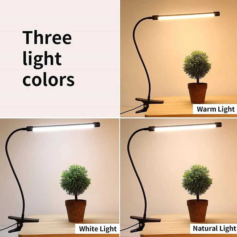 LED Desk Lamp with Clamp Dimmable Clip On Reading Light Flexible Eye Protection Book Light Led Table Lamp Modern Study Desk Lamp