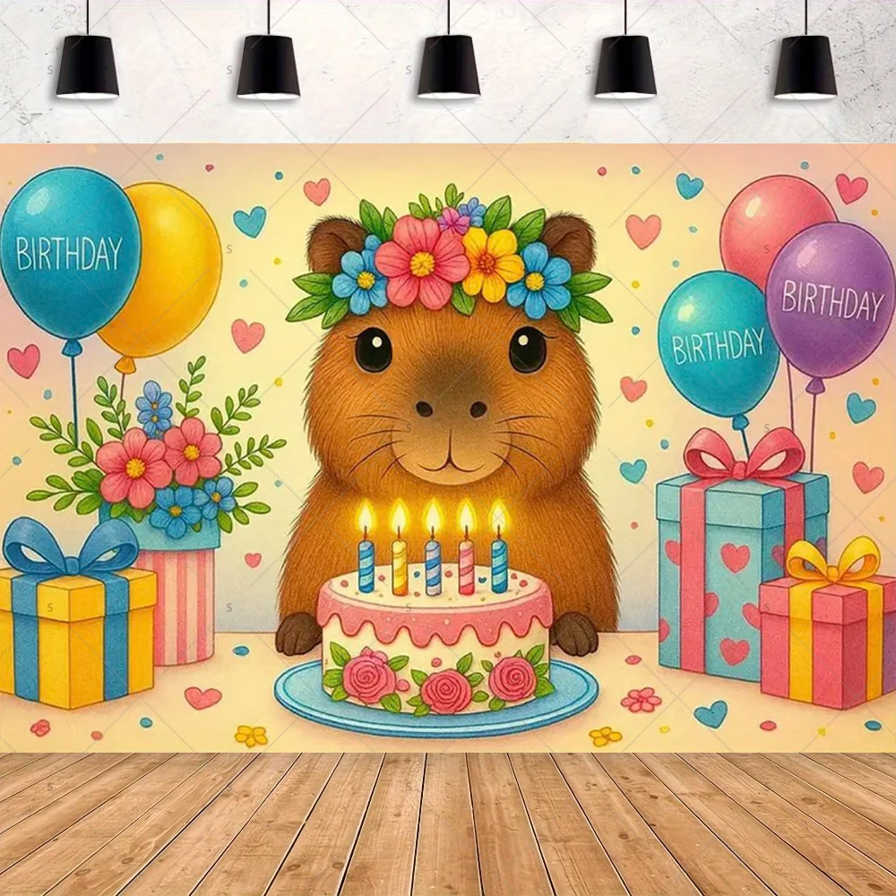 Niedliches Capybara Geburtstags-Dekorationsbanner Cartoon-Tier-Themenparty-Hintergrund Kindergeburtstags-Feier Kulisse Foto-Requisiten – Detail 10
