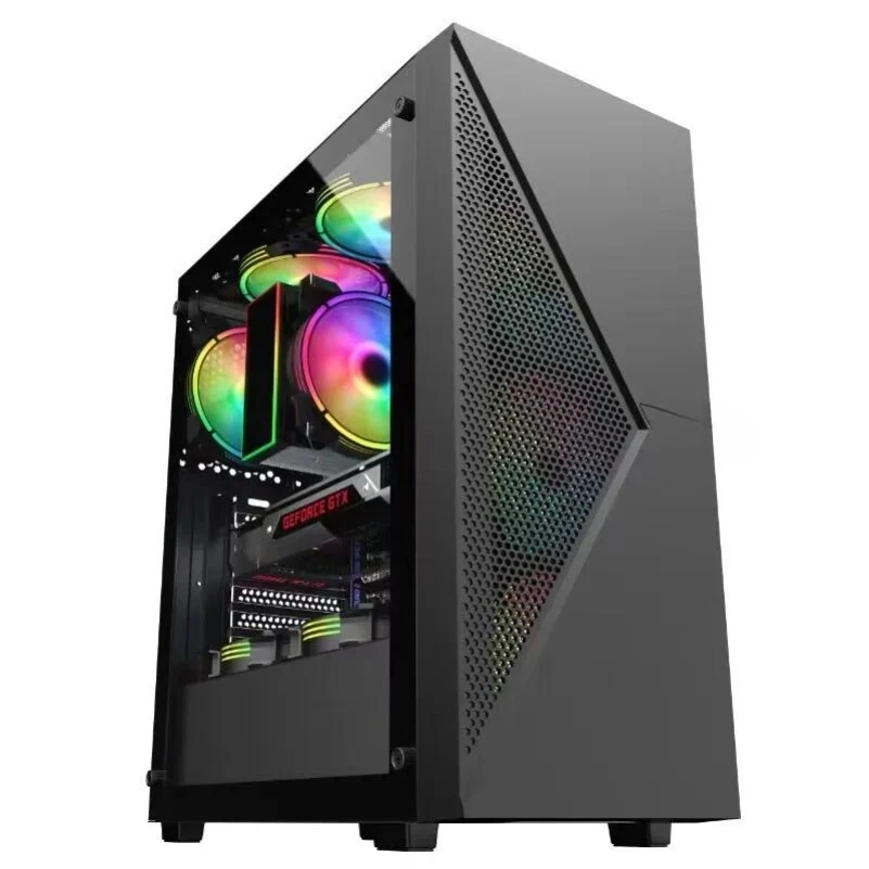 CG272B Desktop ATX PC Case, Side Transparent DIY Computer Chassis for Business Office & Gaming Build