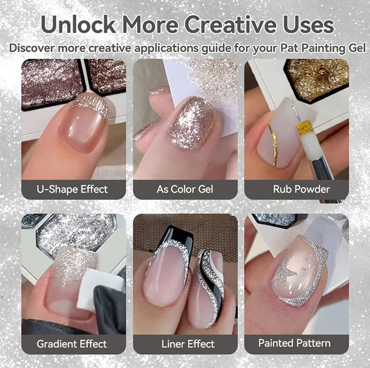 UR SUGAR Glimmer Pat Malgel Nagellack Gold Silber French Nails DIY Linien Blumen Malerei Patting Maniküre Nagelstempel – Detail 8