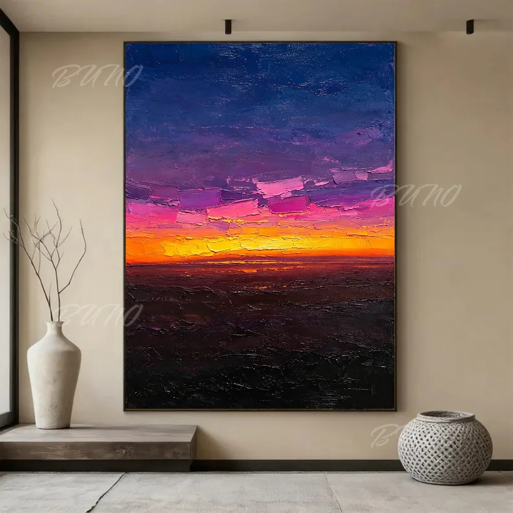 100% Hand Painted Original Abstract Oil Painting 3D Impasto Sunset Seascape Wall Art For Home Living Room Bedroom Decor