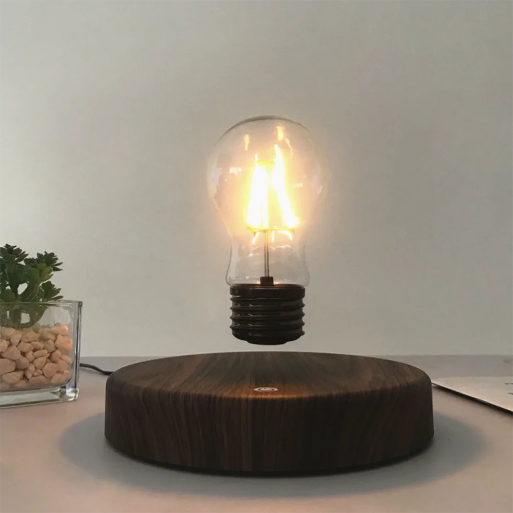 Electromagnetic Levitation Bedside Lamp Vintage Feature Light bulb High-grade Artwork Log Lacquered Wireless Connection Design