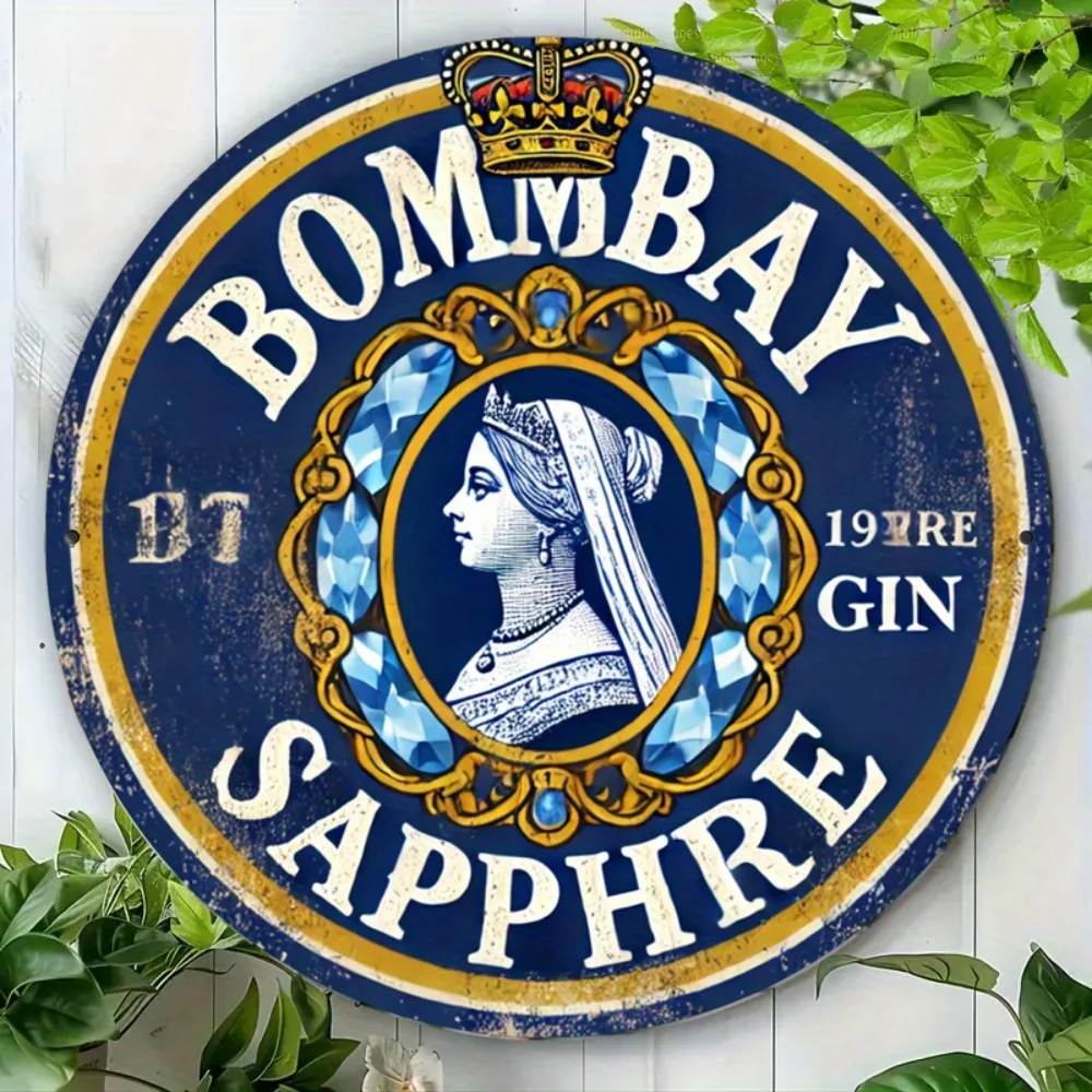 BombaySapphireVintageSign Vintage Bombay Sapphire Cartel de pared de aluminio - 8" Azul real con mujer coronada, decoración retro para el hogar/bar