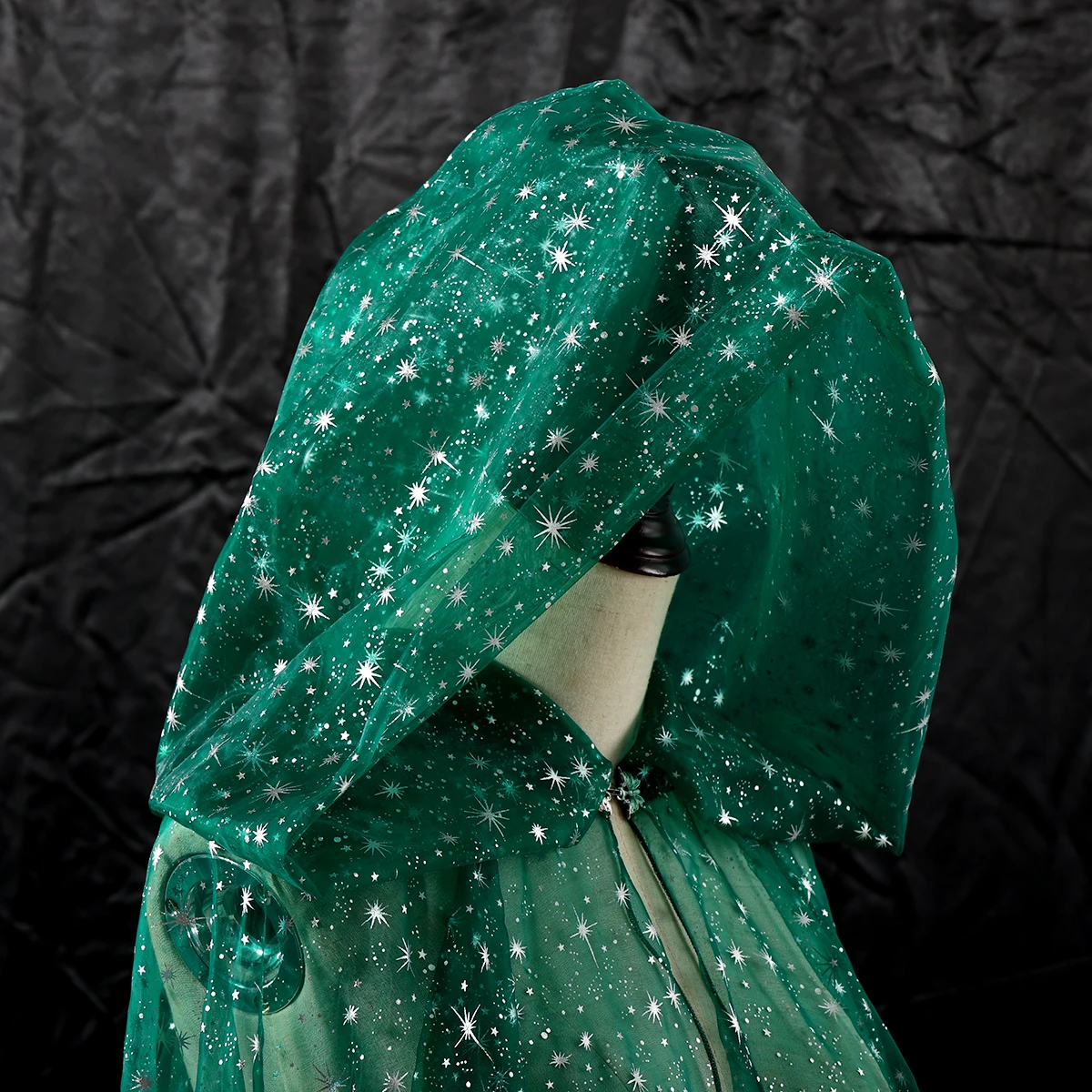 Halloween-Kapuzenumhang mit langem Schleier, einfarbig, glänzend, Sternenhimmel-Motiv, für Damen, geeignet für Hochzeiten, Gartenpartys, Bühnenauftritte, Kostüm, Tüllumhang – Detail 15