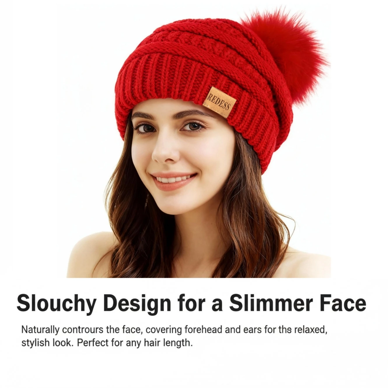 

Комплект из 2 красных объемных шапок-бини с помпоном, теплые зимние шапки крупной вязки, мягкие, эластичные, дышащие головные уборы для повседневного использования на улице