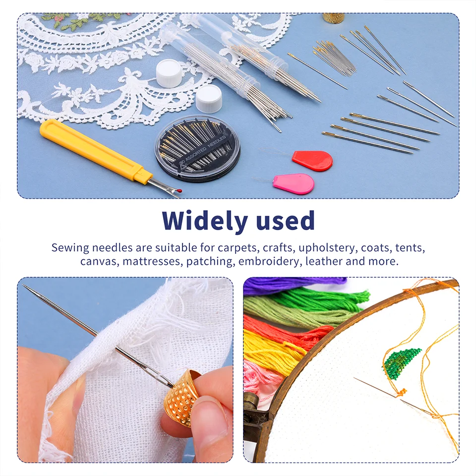 IMZAY Hand Sewing Needles Set with Large Eye Premium Stitching Needles Seam Ripper Plastic Threader and Thimble for Hand Repair