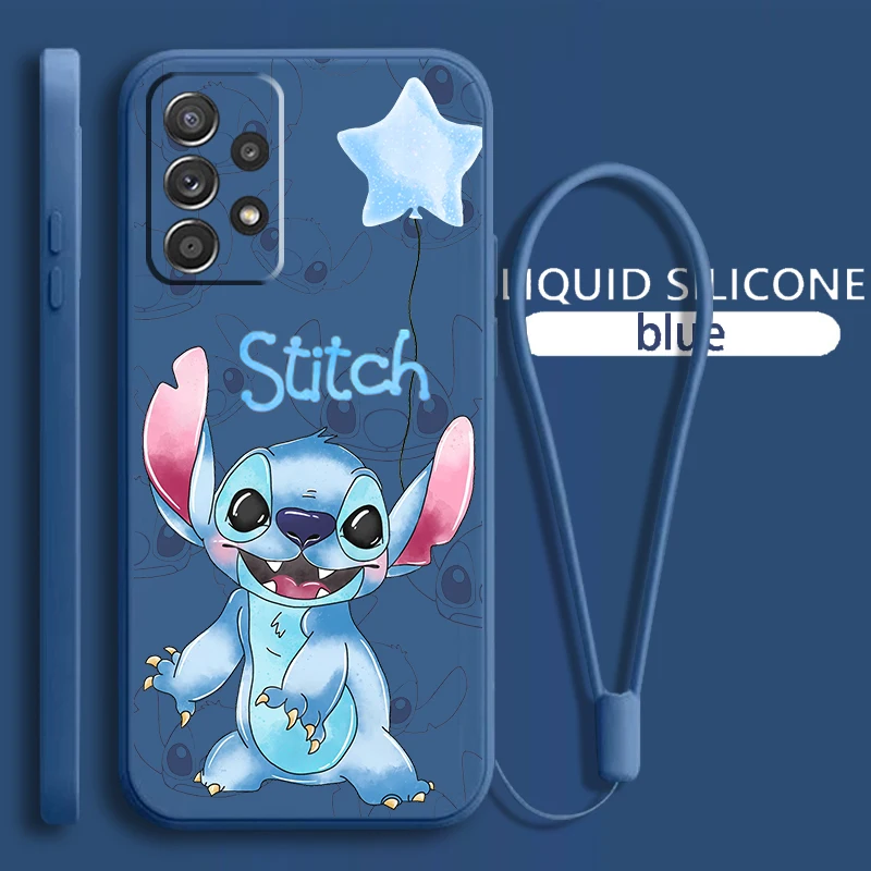 Stitch Lilo Cartoon For Samsung Galaxy A73 A54 A34 A53 A33 A52 A32 A22 A71 A51 A21S A03S 4G 5G Liquid Rope Phone Case Coque Capa