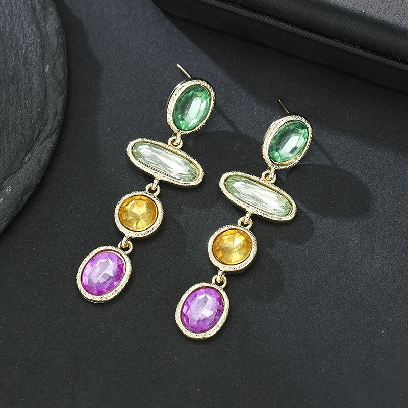 Mehrfarbige geometrische Tropfenohrringe für Damen, vergoldet, transparenter Kristall-Ohrring, modisch, für Hochzeit, Party, Alltag, Schmuck, Geschenk – Detail 5