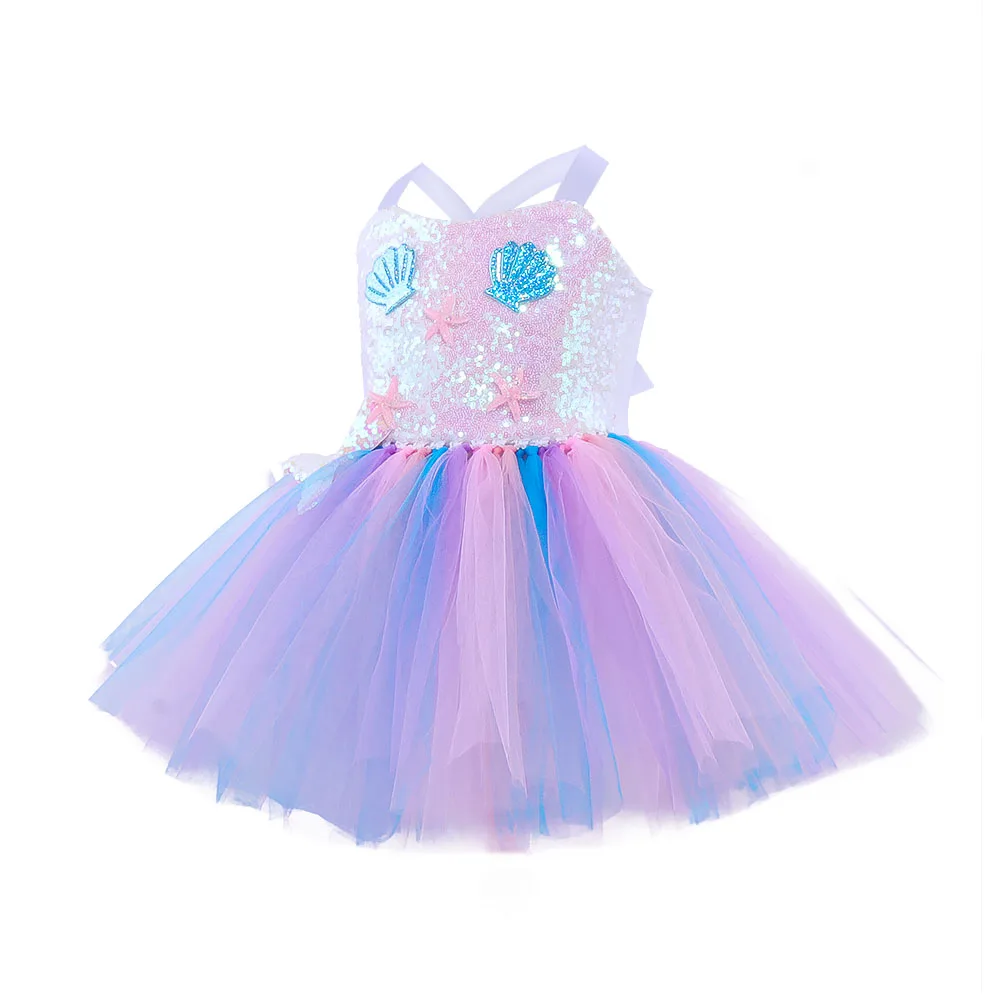 Sequin Girls Tutu Dress Little Mermaid Toddler Ballet Dress Baby Birthday Party Dresses Dance Ball Gown Kids Halloween Costume