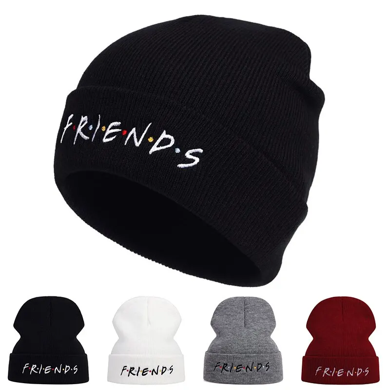 Unisex amico lettera ricamo berretti autunno inverno caldo cappello Hip Cap Beanie Hat Caps per donna uomo