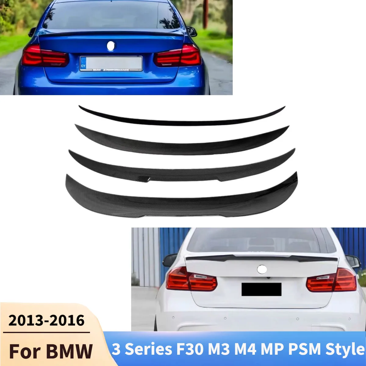

For BMW 3 Series F30 M3 M4 MP PSM Style 2013-2019 Rear Trunk Spoiler Wing Lip Rear Roof Diffuser Tail Fin Car Accessories Tuning