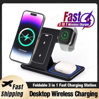 3 in 1 Wireless Charger Desktop Foldable Fast Phone Charge Station For iPhone 16 15 14 13 12 Apple Watch 10/9/8/7/6 AirPods 3/2