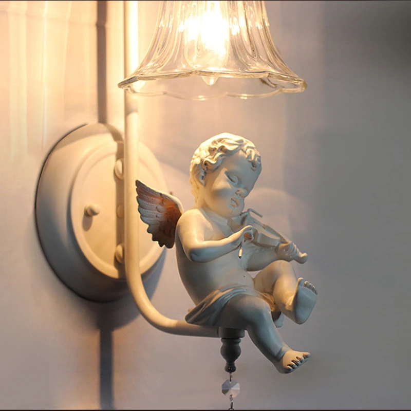 European Style Wall Light Creative Resin Violin Angel Bedroom Decorative Lamp