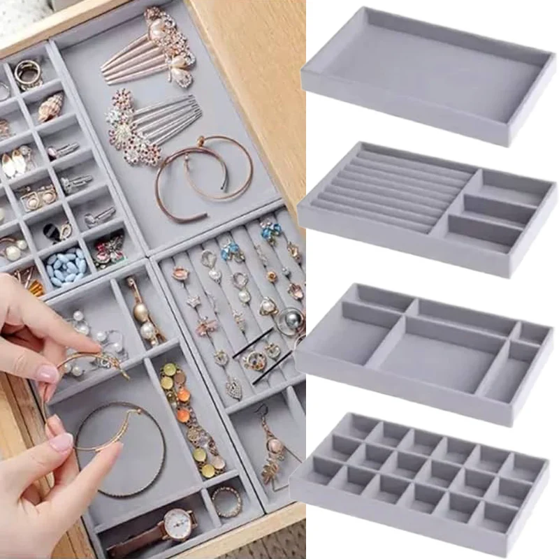 

Soft Velvet Stackable Jewelry Tray Case Jewelry Display Storage Box Portable Ring Earrings Necklace Organizer Box Jewelry Holder